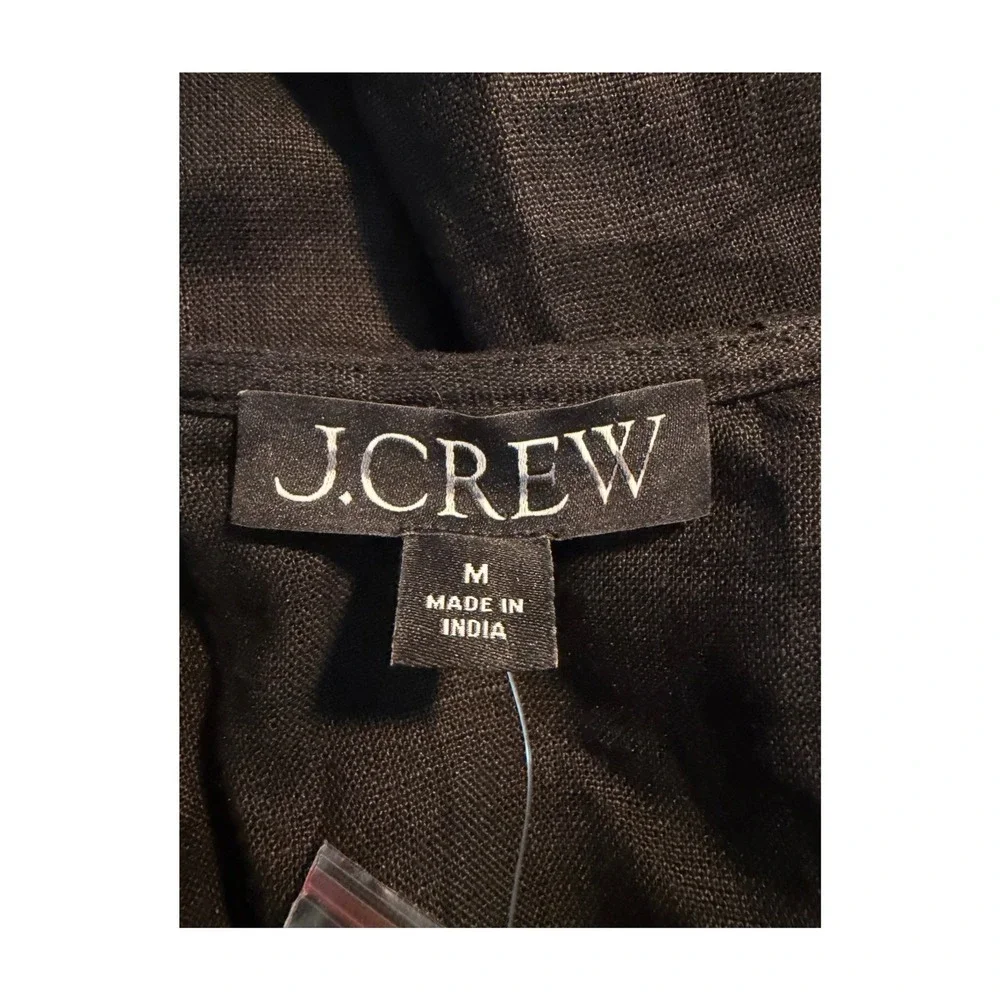 J. Crew Seamed 100% Linen Maxi Dress Black Removable Belt M